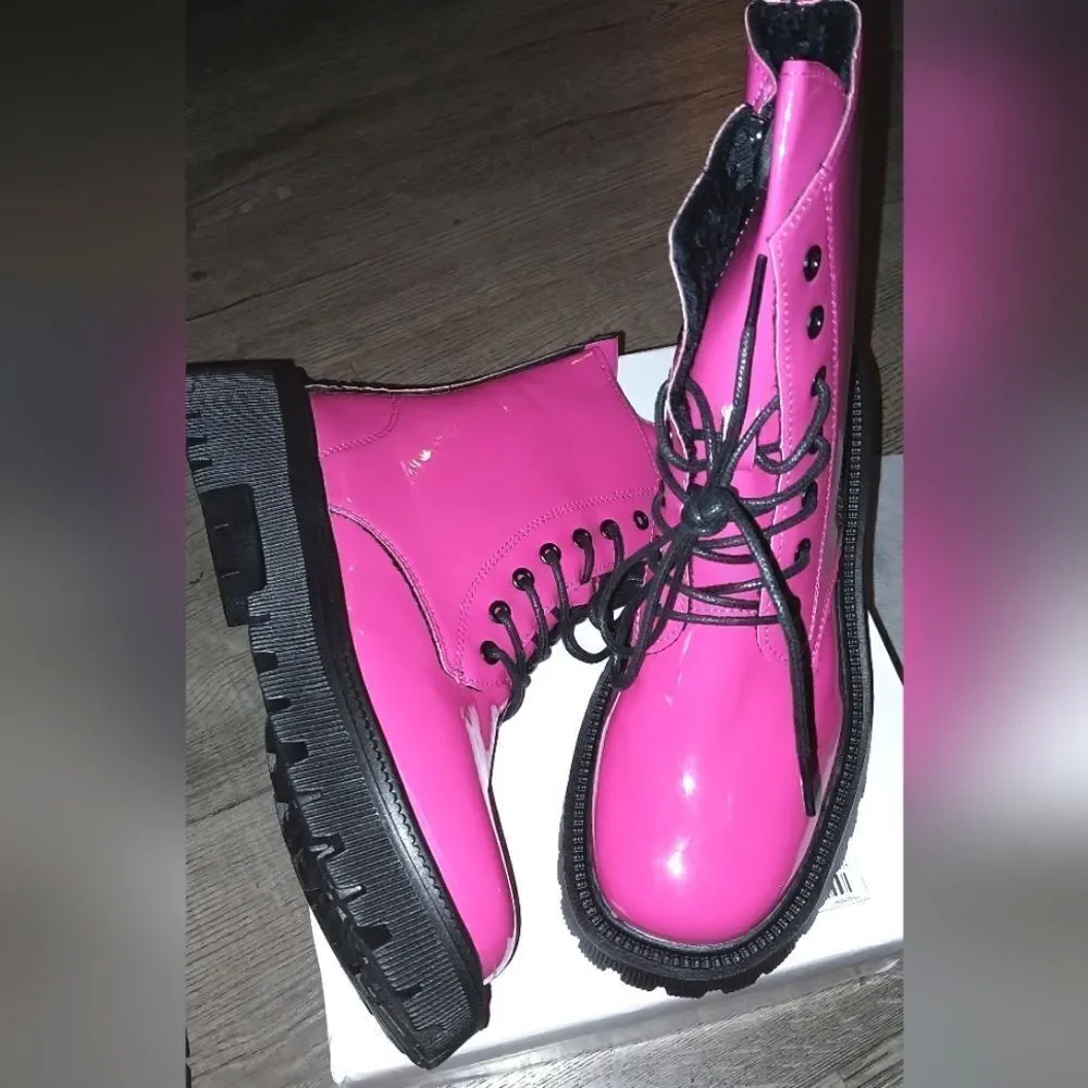 Ladies Neon Pink Combat Boots sz 8